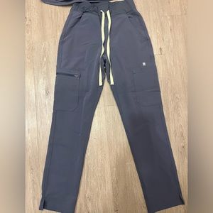 Figs Straight Leg Pants in Dark Gray with Yellow Drawstring